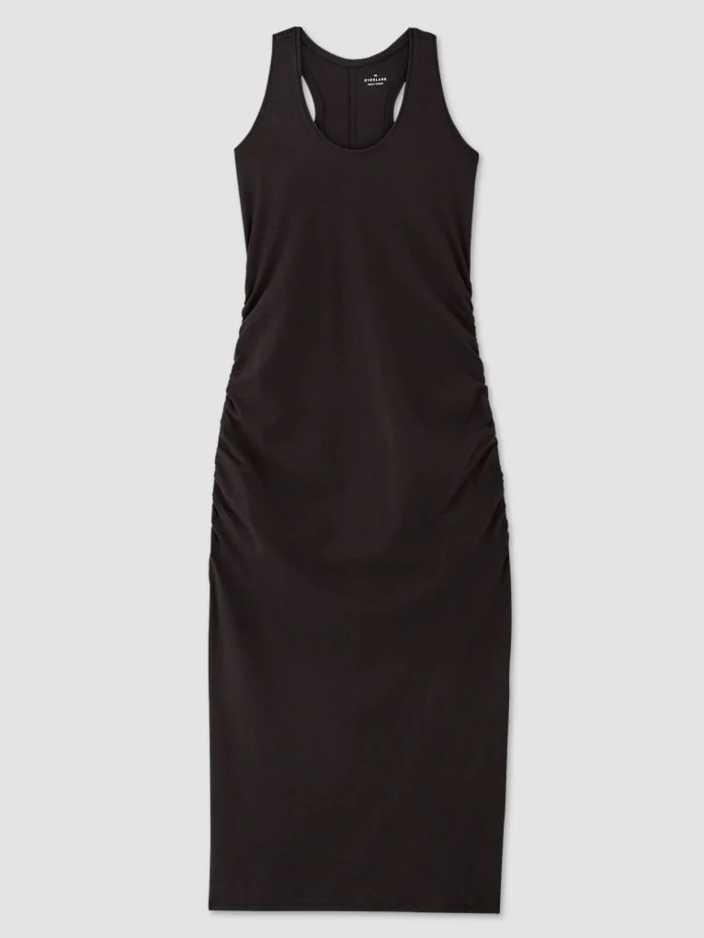 Everlane The Form Racerback Dress Black Supima Cotton Ruched Midi NWOT Large